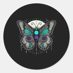 Mental Health Suicide Awareness Semicolon Butterfl Classic Round Sticker