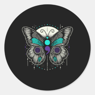 Mental Health Suicide Awareness Semicolon Butterfl Classic Round Sticker