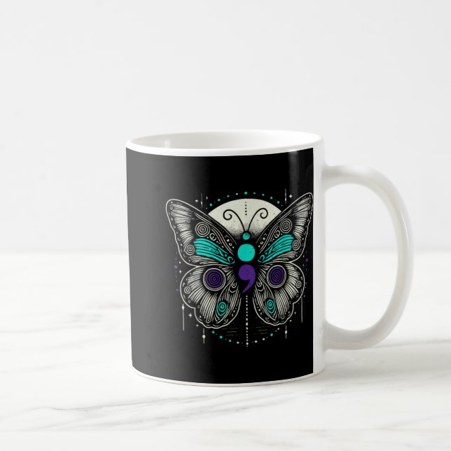 Mental Health Suicide Awareness Semicolon Butterfl Coffee Mug (Right)