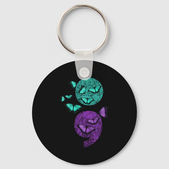 Mental Health Suicide Awareness Semicolon Butterfl Key Ring (Front)
