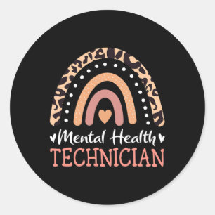Mental Health Technician Leopard Rainbow Classic Round Sticker