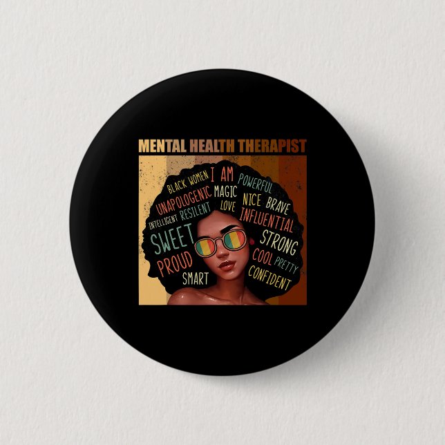 Mental Health Therapist Afro Women Black History M 6 Cm Round Badge (Front)