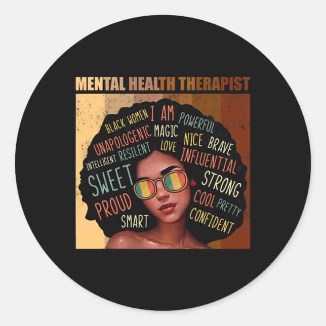 Mental Health Therapist Afro Women Black History M Classic Round Sticker (Front)
