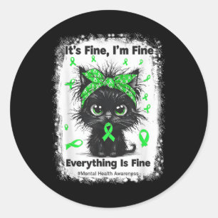 Mental Health Warrior Awareness Black Cat Brain Il Classic Round Sticker