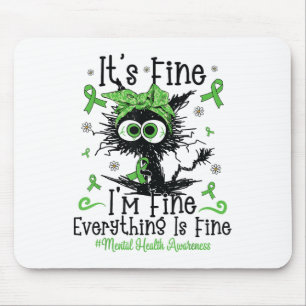 Mental Health Warrior Awareness Black Cat Brain Il Mouse Pad