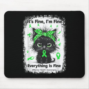 Mental Health Warrior Awareness Black Cat Brain Il Mouse Pad