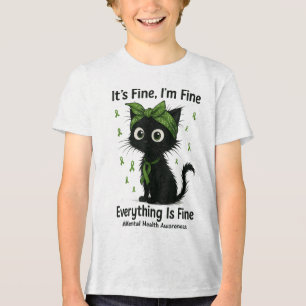 Mental Health Warrior Awareness Black Cat Brain Il Tri-Blend Shirt