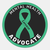 Mental Health Warrior Ribbon Black Round Sticker