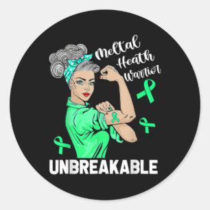 Mental Health Warrior Unbreakable Ribbon Awareness Classic Round Sticker