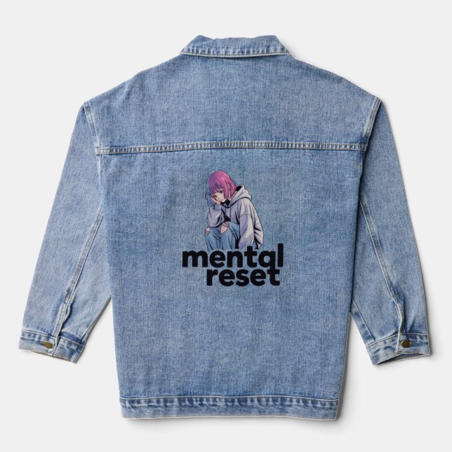 Mental Reset – Soft Anime Mood Tee Denim Jacket (Back)