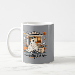 Mentally Here Cute Fall Ghost Halloween Introvert Coffee Mug