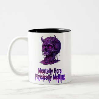 Mentally Here, Physically Melting – Cosmic Skull Two-Tone Coffee Mug