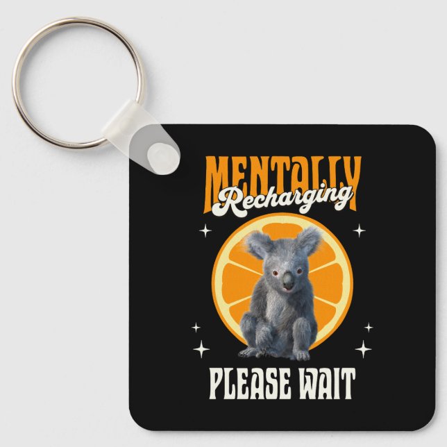 Mentally Recharging Introvert Koala Design Key Ring (Front)