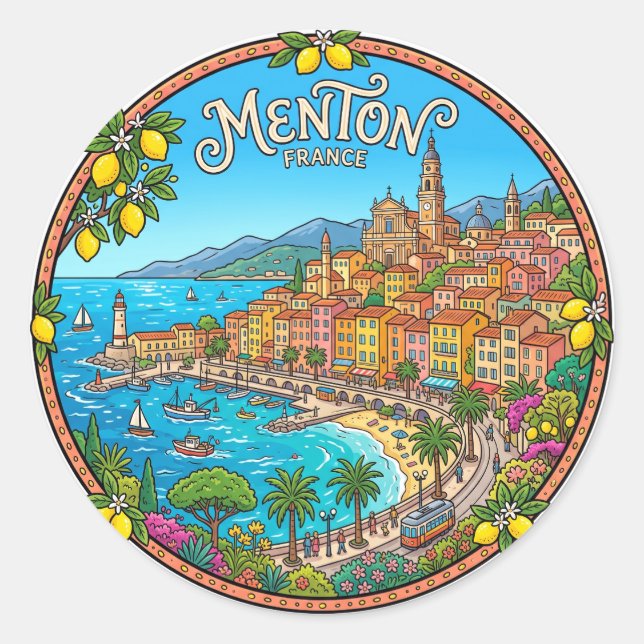 Menton France Classic Round Sticker (Front)
