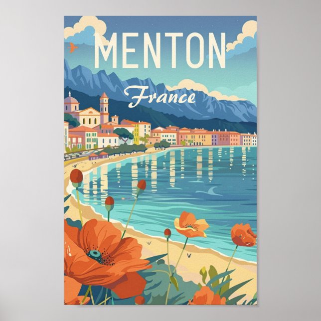 Menton France Famous Vintage Travel Place Poster (Front)