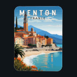 Menton France Travel Art Vintage Magnet<br><div class="desc">Menton retro vector travel design. Menton is a town on the French Riviera in southeast France. It’s known for beaches and gardens such as the Serre de la Madone garden.</div>