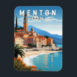 Menton France Travel Art Vintage Magnet<br><div class="desc">Menton retro vector travel design. Menton is a town on the French Riviera in southeast France. It’s known for beaches and gardens such as the Serre de la Madone garden.</div>