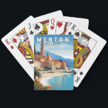 Menton France Travel Art Vintage Playing Cards<br><div class="desc">Menton retro vector travel design. Menton is a town on the French Riviera in southeast France. It’s known for beaches and gardens such as the Serre de la Madone garden.</div>