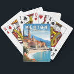 Menton France Travel Art Vintage Playing Cards<br><div class="desc">Menton retro vector travel design. Menton is a town on the French Riviera in southeast France. It’s known for beaches and gardens such as the Serre de la Madone garden.</div>