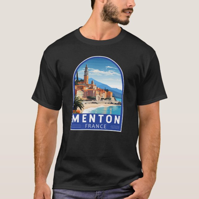 Menton France Travel Art Vintage T-Shirt (Front)