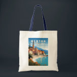 Menton France Travel Art Vintage Tote Bag<br><div class="desc">Menton retro vector travel design. Menton is a town on the French Riviera in southeast France. It’s known for beaches and gardens such as the Serre de la Madone garden.</div>