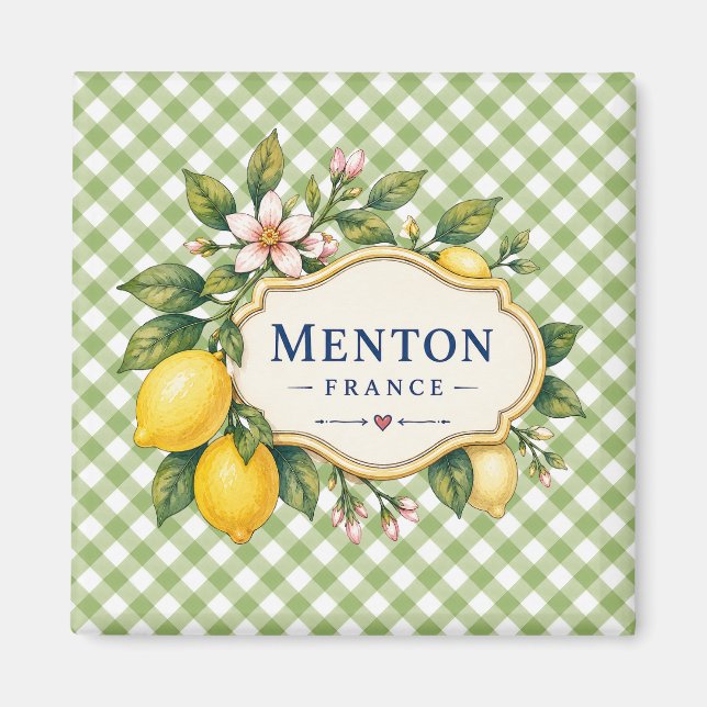 Menton French Riviera Magnet - Green Lemon (Front)