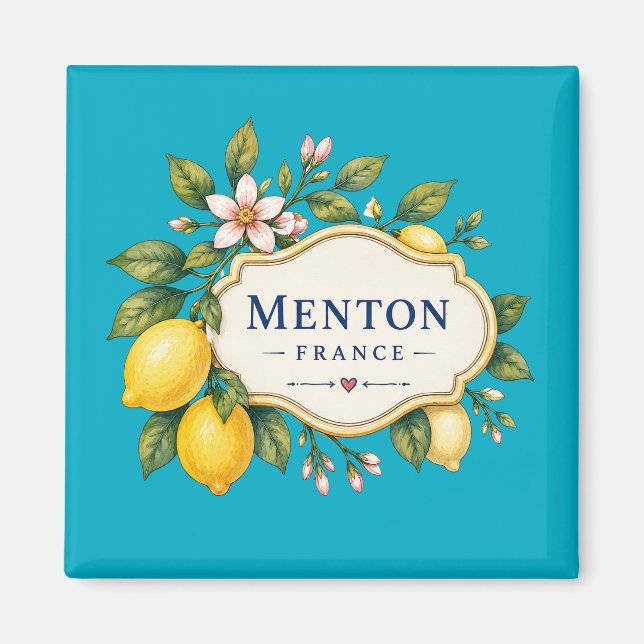 Menton French Riviera Magnet - turquoise Lemon (Front)