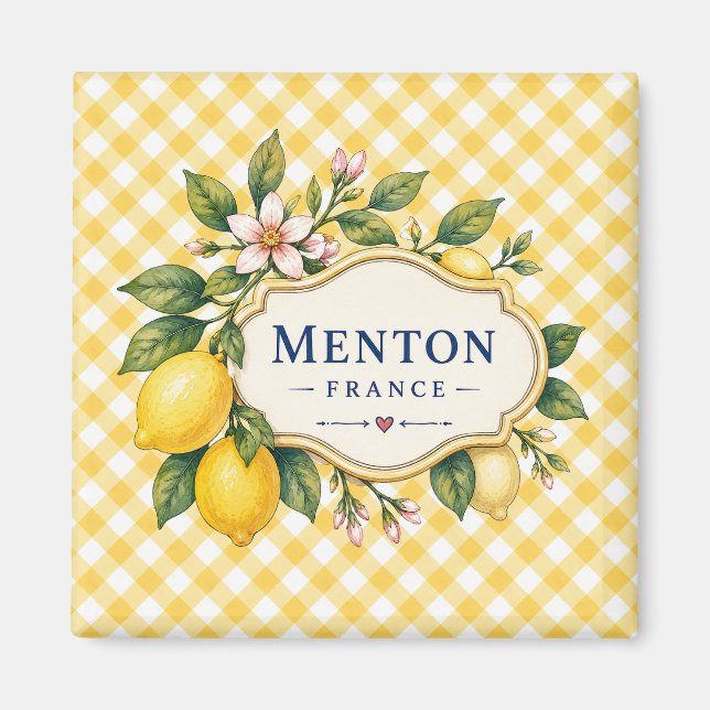 Menton French Riviera Magnet - Yellow Lemon (Front)