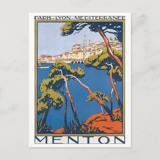 Menton Vintage Travel Poster Postcard (Front)