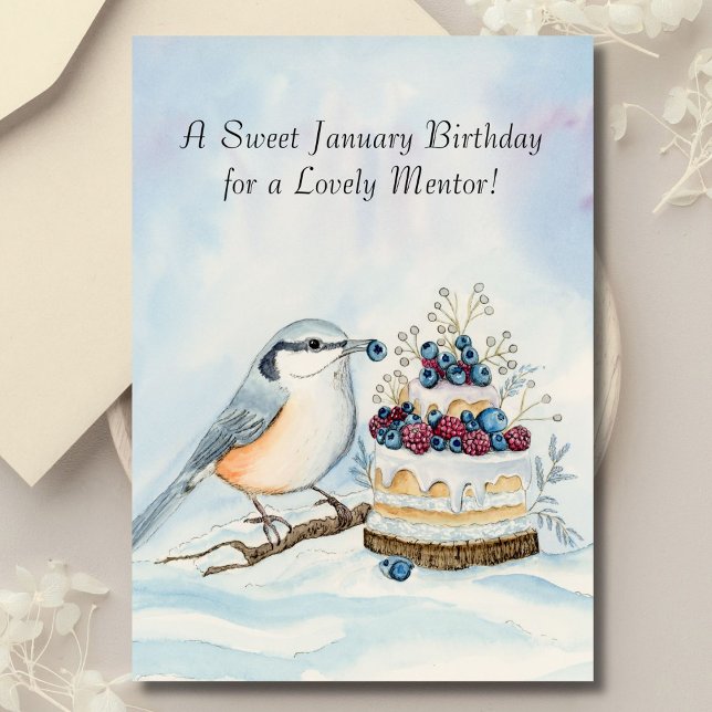 Mentor Happy January Birthday Red Breasted Bird Card (Creator Uploaded)