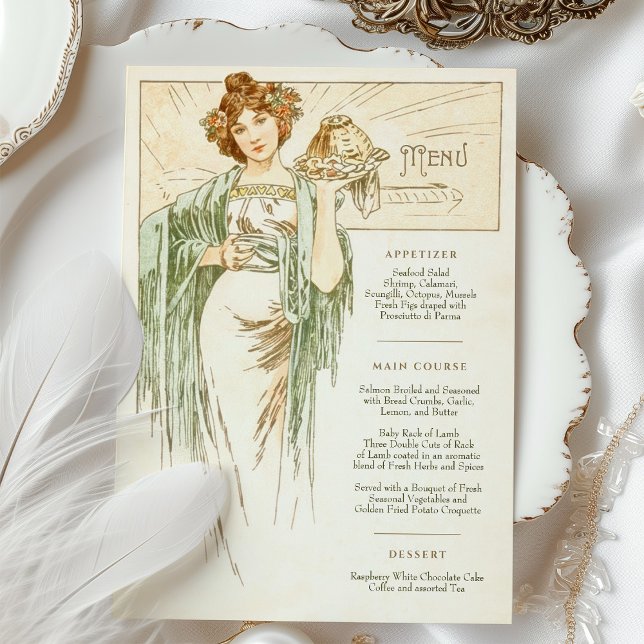 Menu Art Nouveau Wedding Dinner by Mucha Invitation (Creator Uploaded)