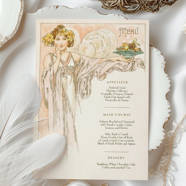 Menu Art Nouveau Wedding Dinner by Mucha Invitation (Creator Uploaded)