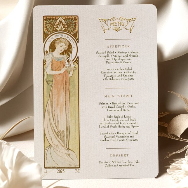 Menu Art Nouveau Wedding Dinner by Mucha Invitation (Creator Uploaded)