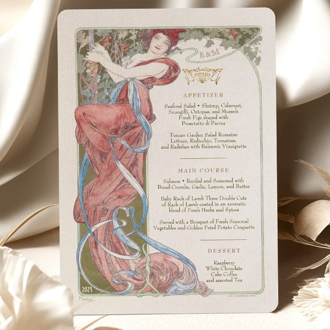 Menu Art Nouveau Wedding Dinner by Mucha Invitation (Creator Uploaded)