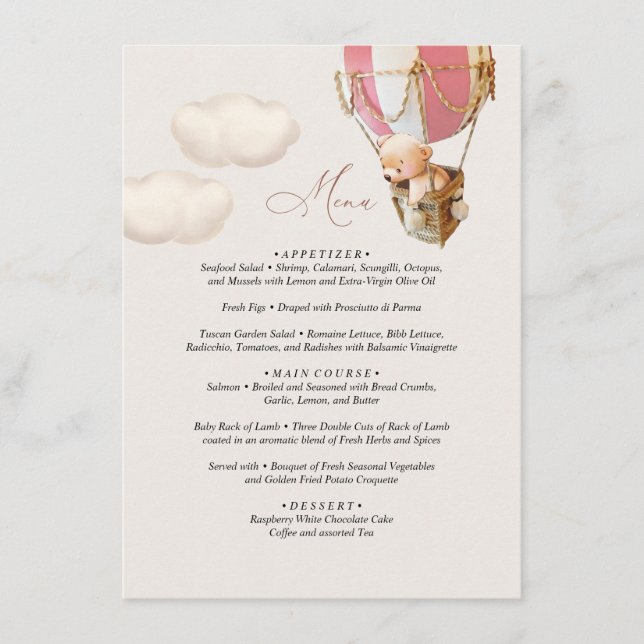 Menu Bear Baby Shower Balloon (Front)