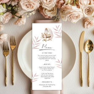 Menu Card Baby Shower Brunch Dusty Pink Gold Leave