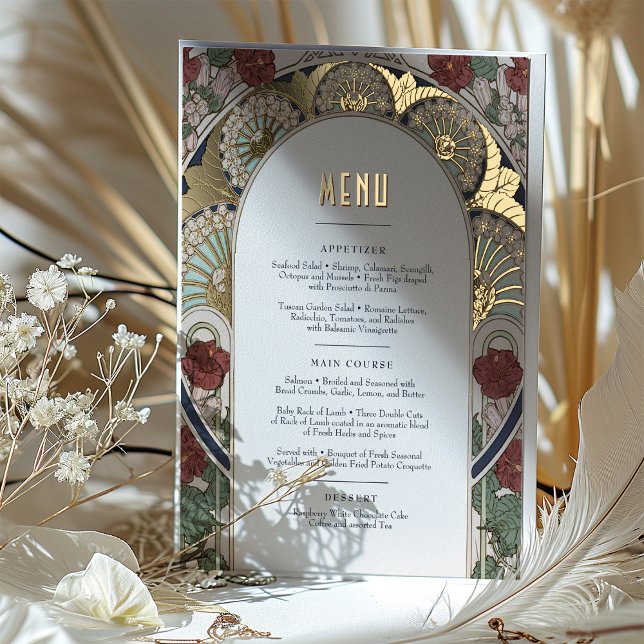 Menu Card Burgundy Gold Art Nouveau Mucha (Creator Uploaded)