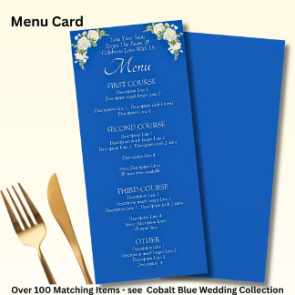 Menu Card - Cobalt Blue & White Roses