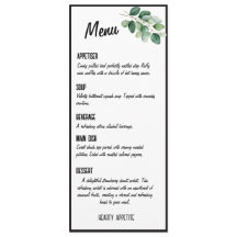 Menu card elegant, classy eucalyptus greenery