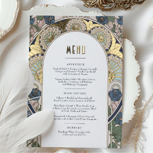 Menu Card Navy Blue Gold Art Nouveau Mucha