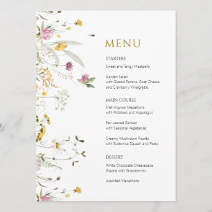 Menu Card Pink Yellow Wildflowers
