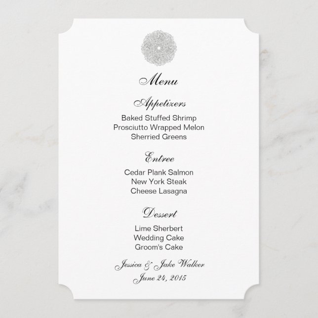 Menu Card Silver Floral Circle (Front)