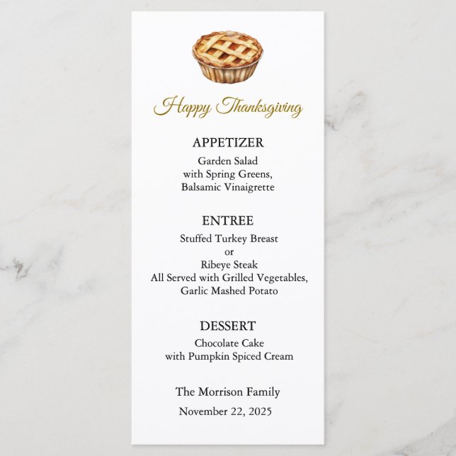 Menu Card, Thanksgiving Menu, Dinner, Lunch (Front)