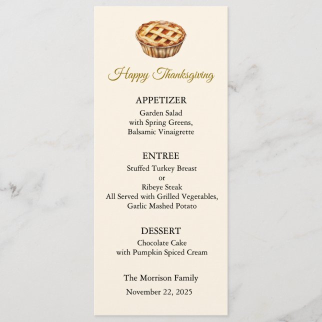 Menu Card, Thanksgiving Menu, Dinner, Lunch Invitation (Front)