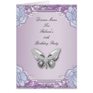 Menu Dinner Card Silver Lilac Mauve Butterfly