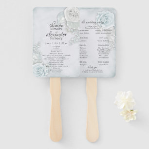 Menu Fan Elegant Blue White Rose Floral