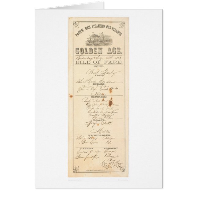 Menu for Steamer "Golden Age" (1276A) (Front)