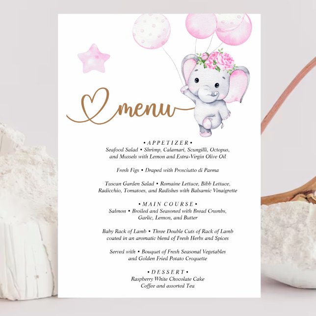 Menu Girl's Elephant & Flower Baby Shower (Creator Uploaded)