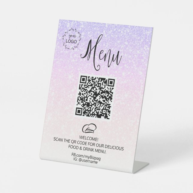 *~* Menu Glitter tabletopTable Tent Pedestal Sign (Front)