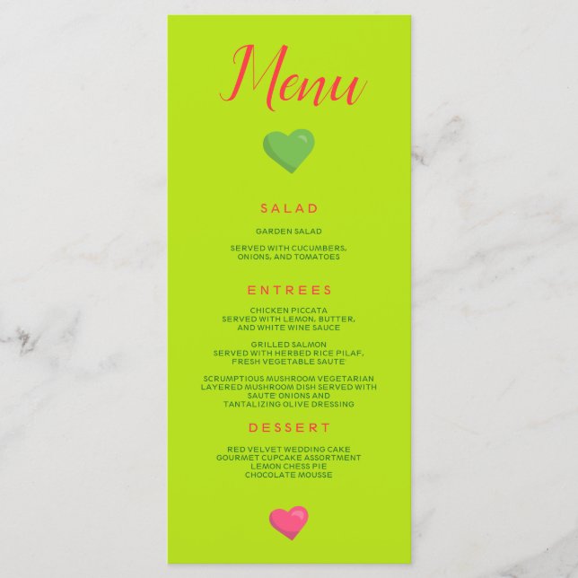 Menu Heart Wedding Green (Front)